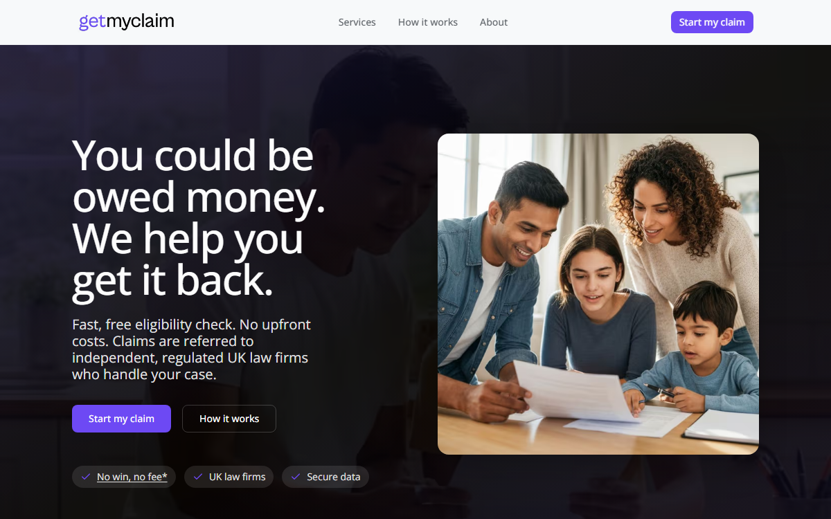 Screenshot of Get My Claim website