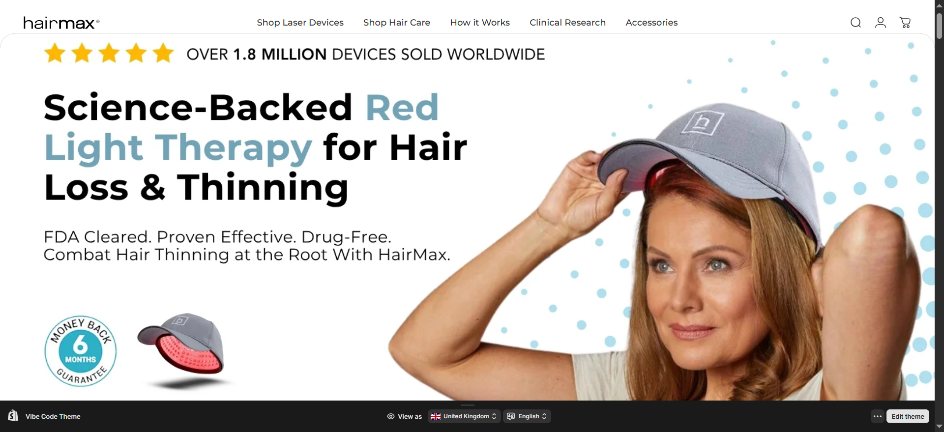 Screenshot of HairMax website
